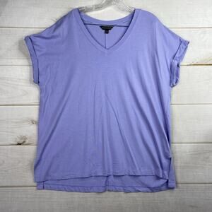 Banana Republic T-Shirt XL Womens Purple Cozy Slub V Neck Cuffed Short Sleeve